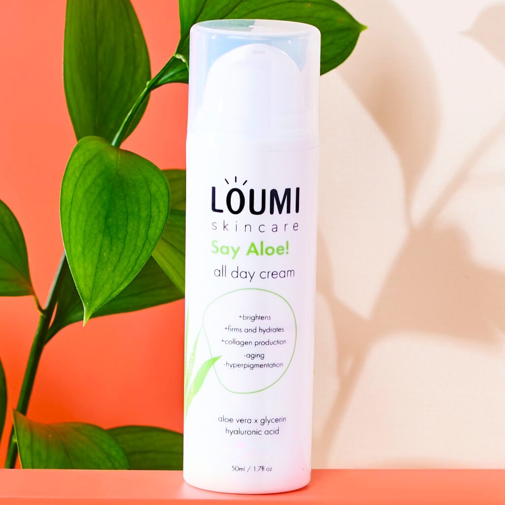 Loumi Skincare Aloe No Face Moisturizer product image via Kristyn Moll (Avalon Communications) for use by 360 MAGAZINE