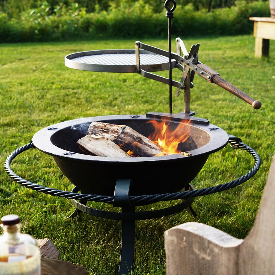 kettle, fire kettle, Ball and Buck, outdoors, fire, firepit, wood, grass, backyard