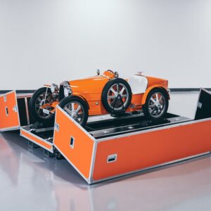 A Personalized Branded Hand-built Transport Case Allows For Safe Transport of the Vehicle via Ben Lewis for Bugatti for use by 360 Magazine