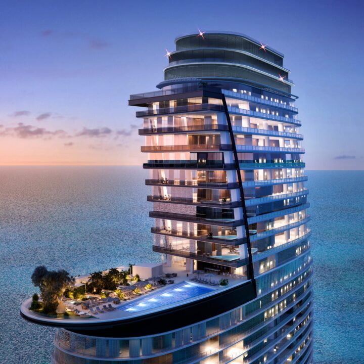 Aston Martin Residences at 300 Biscayne Boulevard Way Miami BU Building/Penthouse Rendering from G&G Business Developments via Elliott Staes at ESPR for use by 360 Magazine