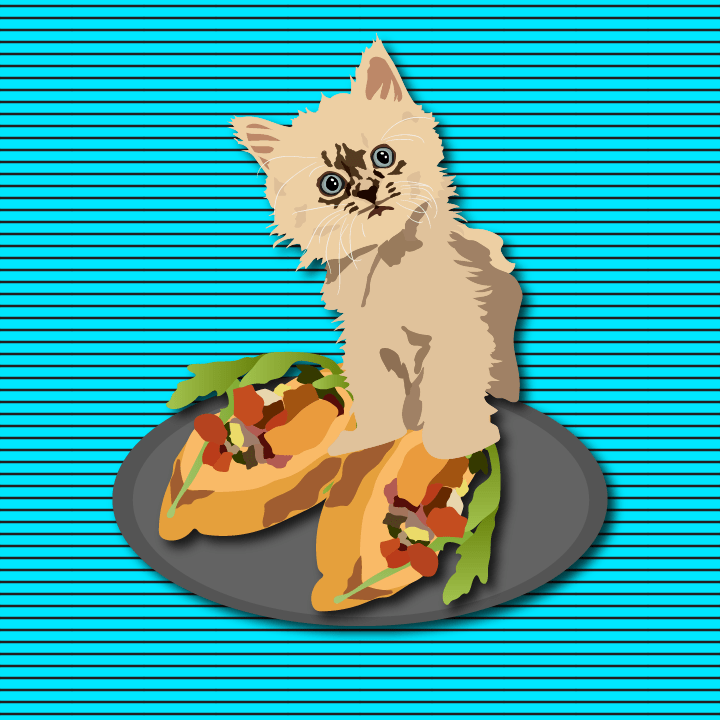 Cat with tapas illustration by Heather Skovlund for 360 Magazine