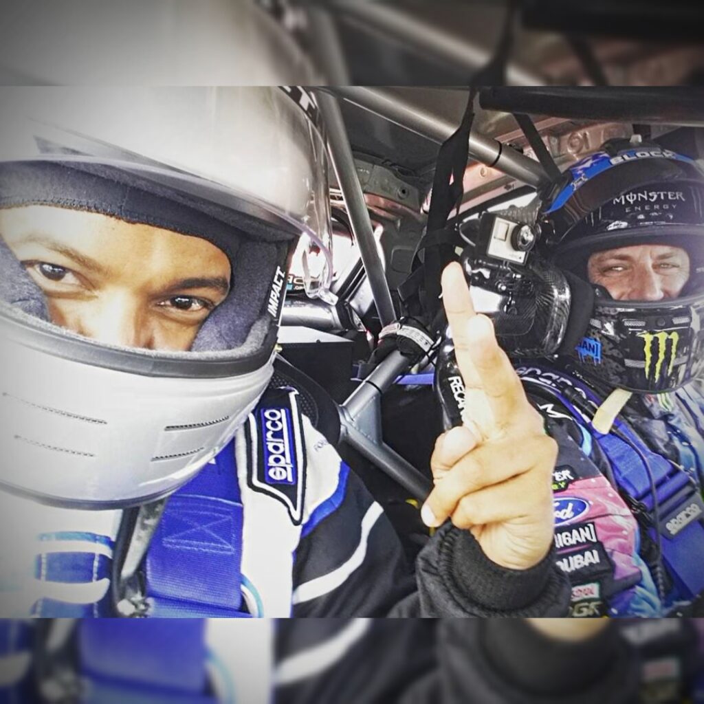 Vaughn Lowery, President of 360 MAGAZINE, in a ride along with celebrity rally driver Ken Block (co-founder of DC Shoes) at Red Bull GRC in San Pedro.