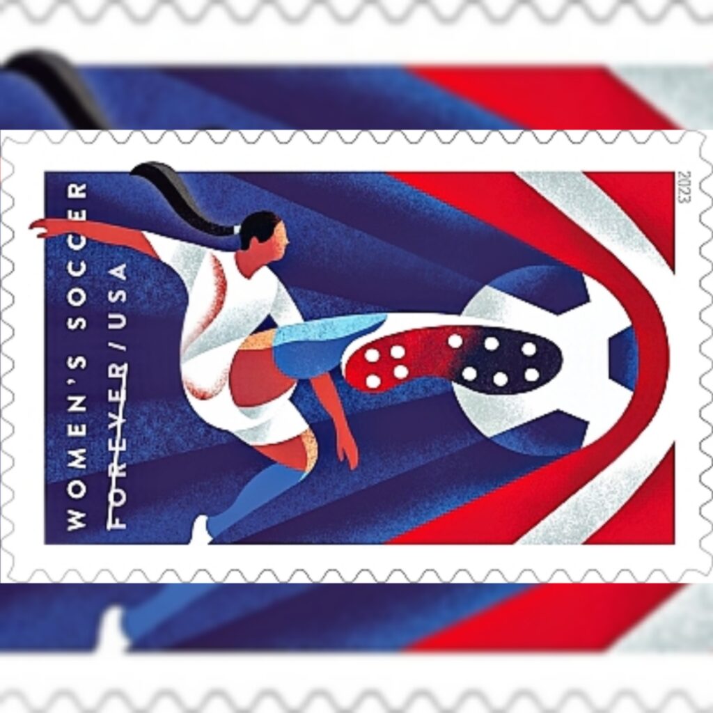 Usps women's soccer stamp via 360 MAGAZINE.