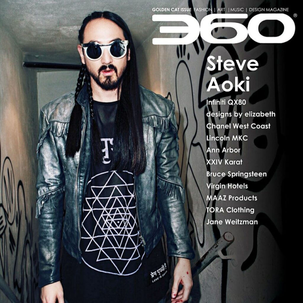 Steve Aoki shows off his edgy fashion on cover of 360 MAGAZINE.