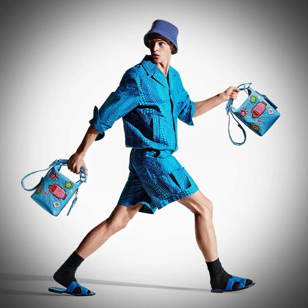 Louis Vuitton + Yayoi Kusama handbags for men and women via 360 Magazine.