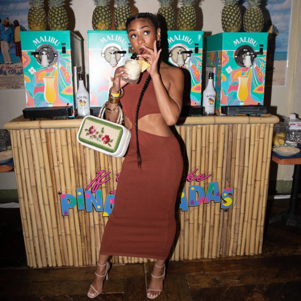 Chelsea Tavares attends Malibu Rum National Piña Colada Day celebration in Beverly Hills shot by Kevin Wong via 360 MAGAZINE.