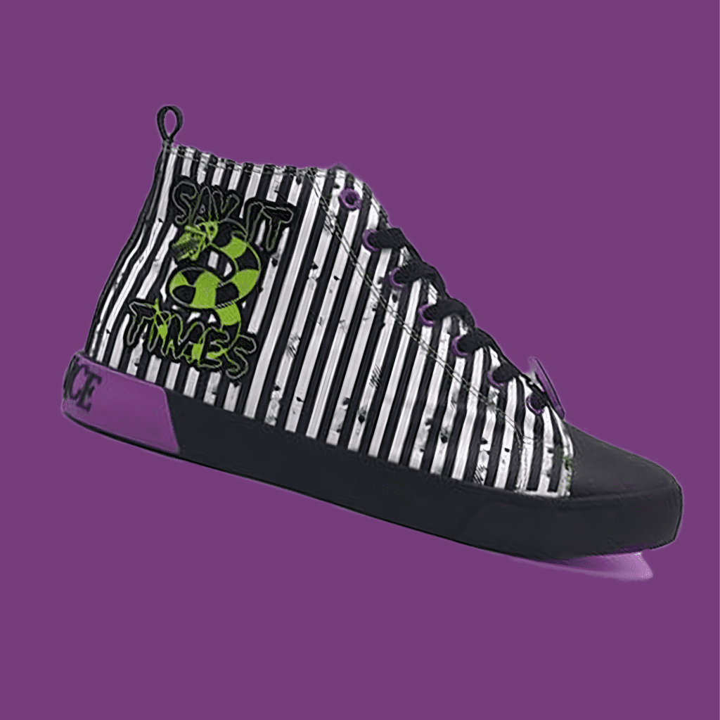 Beetlejuice high top sneaker at Walmart via 360 MAGAZINE. 