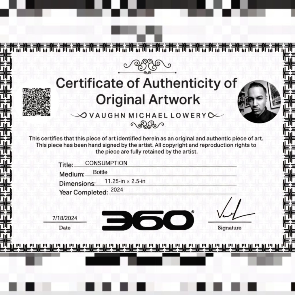 Mixed media artist and celebrity photographer certificate of authenticity (coa) for Vaughn Lowery via 360 MAGAZINE. 