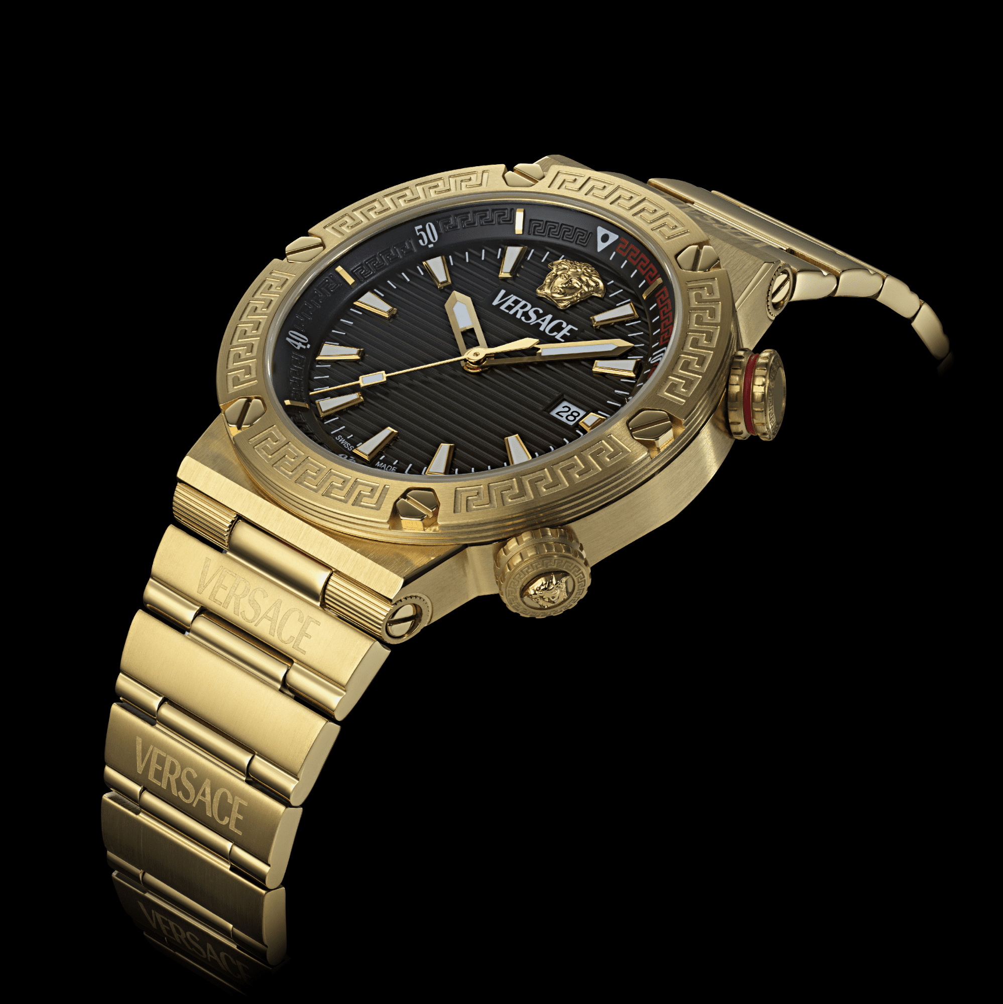 Versace’s Greca Logo Diver via 360 MAGAZINE. 