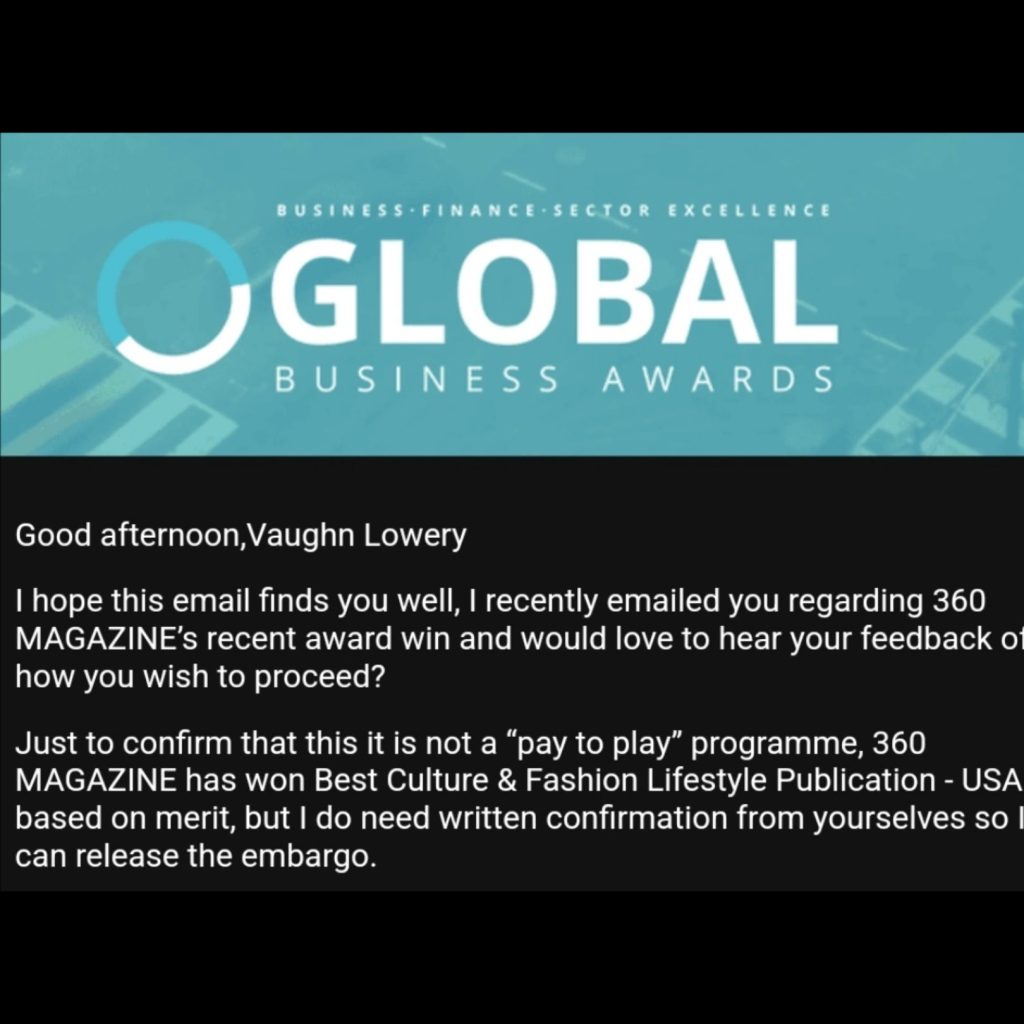 GBI MAGAZINE awards 360 MAGAZINE as 2024 Best Culture and Fashion Lifestyle Publication in USA.